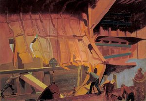Divers at Work Repairing a Torpedoed Ship