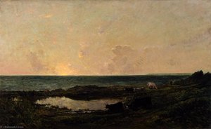 Sunset On The Coast At Villerville — Charles-françois Daubigny, Barbizon School
