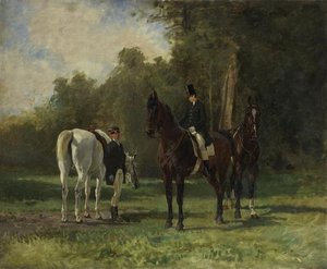 VALETS D'ECURIE PROMENANT LES CHEVAUX AUX BEAUX MONTS