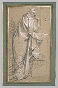 Homme Debout, Drapé, De Profil, Accoudé Sur Le Bras Droit — Charles Le Brun