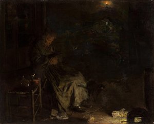Old Woman Watching Over A Dead Body I — Aleksander Gierymski