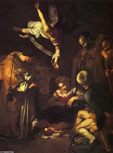 Nativity With Saints Francis And Lawrence — Caravaggio, Baroque