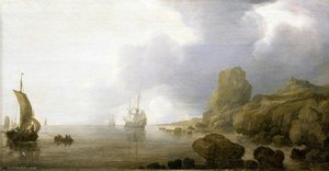 Ships Becalmed On A Rocky Coast — Simon Jacobsz De Vlieger