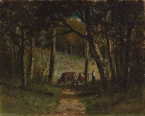 Untitled (cows On Path In Forest) — Edward Mitchell Bannister, Tonalism