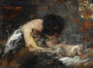 Study Of A Lady Dressing A Baby (detail) — Frederick William Elwell