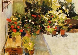 A Rooftop With Flowers — Joaquín Sorolla Y Bastida, Realism