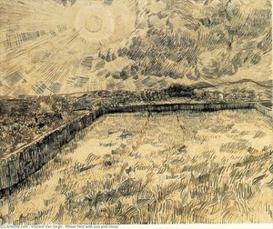 Wheat Field With Sun And Cloud — Vincent Willem Van Gogh