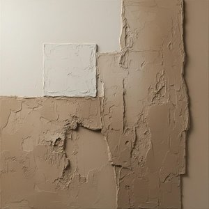 Monolithic Echoes Of Eroded Sand And Silent Tectonic Fragments In Beige — David Moreau, Plaster & Texture Art