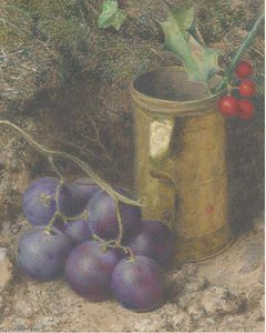 Still Life Of Grapes, A Tankard And A Sprig Of Holly — William Henry Hunt