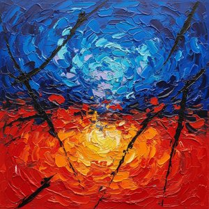Fragmented Horizon: A Monumental Study of Celestial Fire and Deep Oceanic Tension