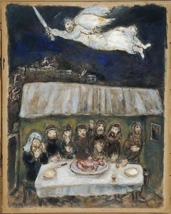 The Israelites Are Eating The Passover Lamb — Marc Chagall