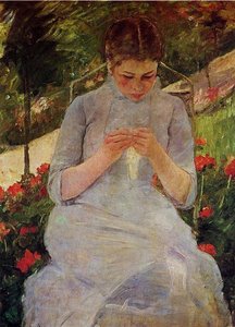 Young Woman Sewing In A Garden — Mary Stevenson Cassatt, Impressionism
