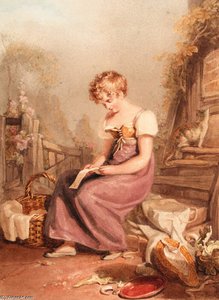 A Young Girl Seated Reading A Letter — Joshua Cristall