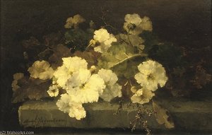 Still Life With Primroses On A Stone Ledge — Margaretha Roosenboom
