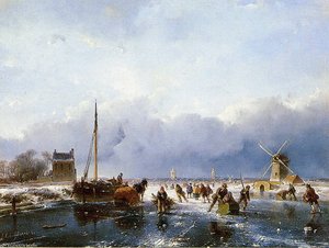 Scaters On River Sun — Andreas Schelfhout