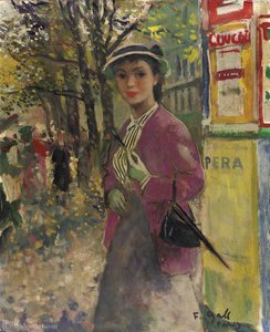 Eugenie with Umbrella, between Second-Hand Booksellers and the Morris Coloumn, Paris
