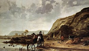 Large River Landscape With Horsemen — Aelbert Jacobsz Cuyp