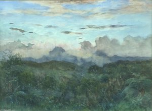 Aquarel. Landschap In De Mist