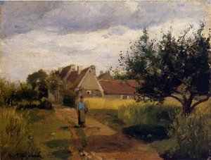 Entering A Village — Camille Pissarro, Impressionistic Landscape