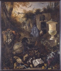 Vanitas symbols in a landscape