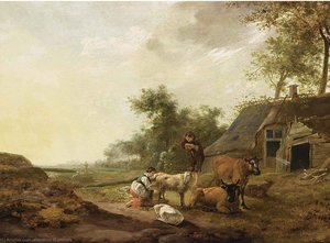 A Landscape With A Maid Milking A Sheep — Hendrick Mommers