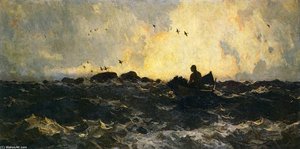 Hunter In Boat — Frank Weston Benson, Impressionism