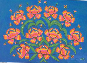 A Bunch Of Red Flowers On Read Army Day — Maria Primachenko, Naive Art / Primitivism