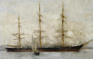 A Three-masted Ship At Anchor — Henry Scott Tuke