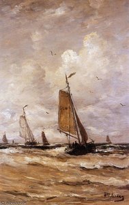 Ships On A Choppy Sea Sun — Hendrik Willem Mesdag