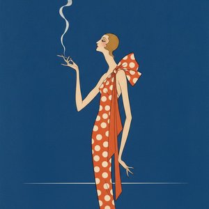 Burnt-orange-profil Inmitten Von Marineblau-schatten Und Aufsteigendem Rauch — Valentin Laurent De Courcey, Art Déco