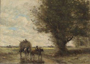 A Ford With Large Trees — Jean-baptiste-camille Corot, Realism