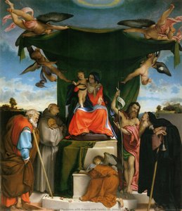 Enthroned Madonna With Angels And Saints, St. Joseph And St. Bernard On The Left, St. John The Baptist And St. Anthony The Abbot On The Right — Lorenzo Lotto