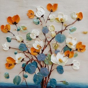 Ethereal Dendritic Bloom in Ochre and Teal: A Singular Sculptural Masterpiece