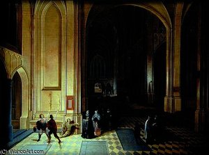 Interior of a cathedral with a beggar and other figures