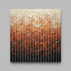 Fragmented Tectonic Layers: A Monumental Descent Of Ochre Through Luminous Striations — David Moreau