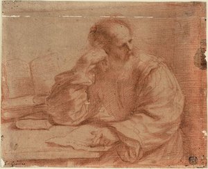 Bearded Man Seated At Table — Guercino