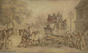 Changing Horses At The Swan Inn, Brixton — Thomas Rowlandson