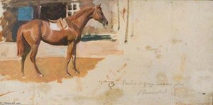 A Chestnut Racehorse Painted At George Lambton's Yard — Sir Alfred James Munnings