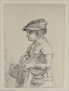 A Young Woman With A Basket — Rembrandt Van Rijn, Dutch Baroque