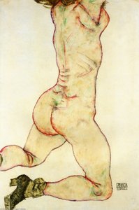 Kneeling Female Nude, Back View — Egon Schiele, Expressionism