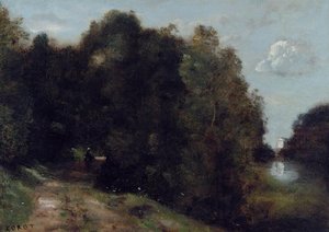 A Road Through The Trees — Jean-baptiste-camille Corot, Romantic Landscape