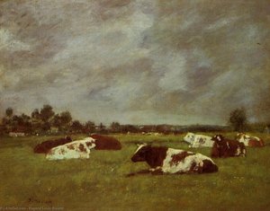 Cows In A Meadow, Morning Effect — Eugène Louis Boudin