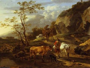 Herdsfolk Retiring From A Watering Place At Eventide — Nicolaes Pietersz. Berchem