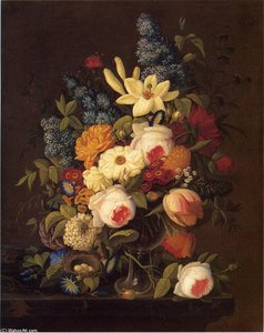 Floral Still Life With Nest Of Eggs — Severin Roesen