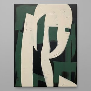 Monolithic Strata In Forest Green And Cream: A Singular Abstract Masterpiece — Laurent Fabre