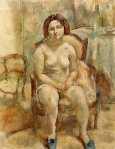 Seated Nude With Blue Slippers — Julius Mordecai Pincas