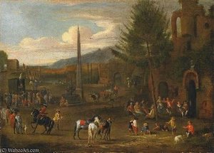 Weiter Platz Mit Obelisk Und Wanderbühne — Mathys Schoevaerdts
