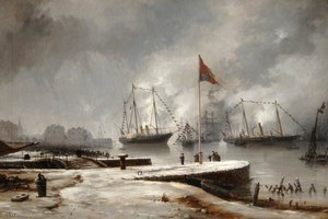 The Departure From Gravesend Of Hrh Princess Royal On Her Marriage, 2 February To Prince Frederick, During A Snowstorm (1858) — Richard Henry Nibbs