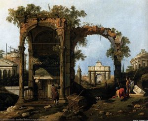 Capriccio With Classical Ruins And Buildings — Canaletto, Rococo
