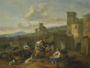 An Italianate Landscape With Vegetable Sellers — Hendrick Mommers
